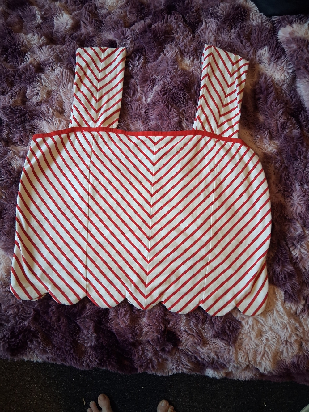 Anthropologie Red and White Striped Scallop-Hem  Top